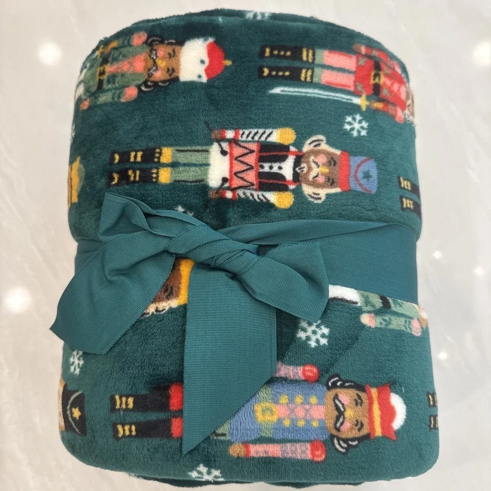 Kringle Express 60x80 Nutcracker Holiday‎ Throw Blanket Printed Border NEW